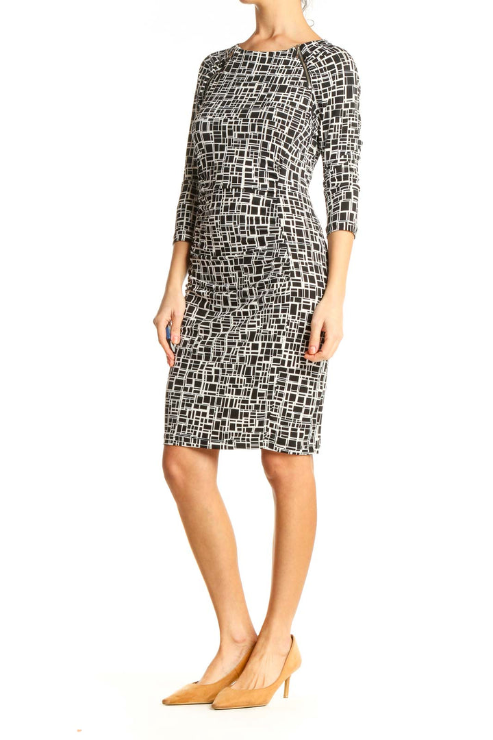 Black Geometric Work Sheath Dress