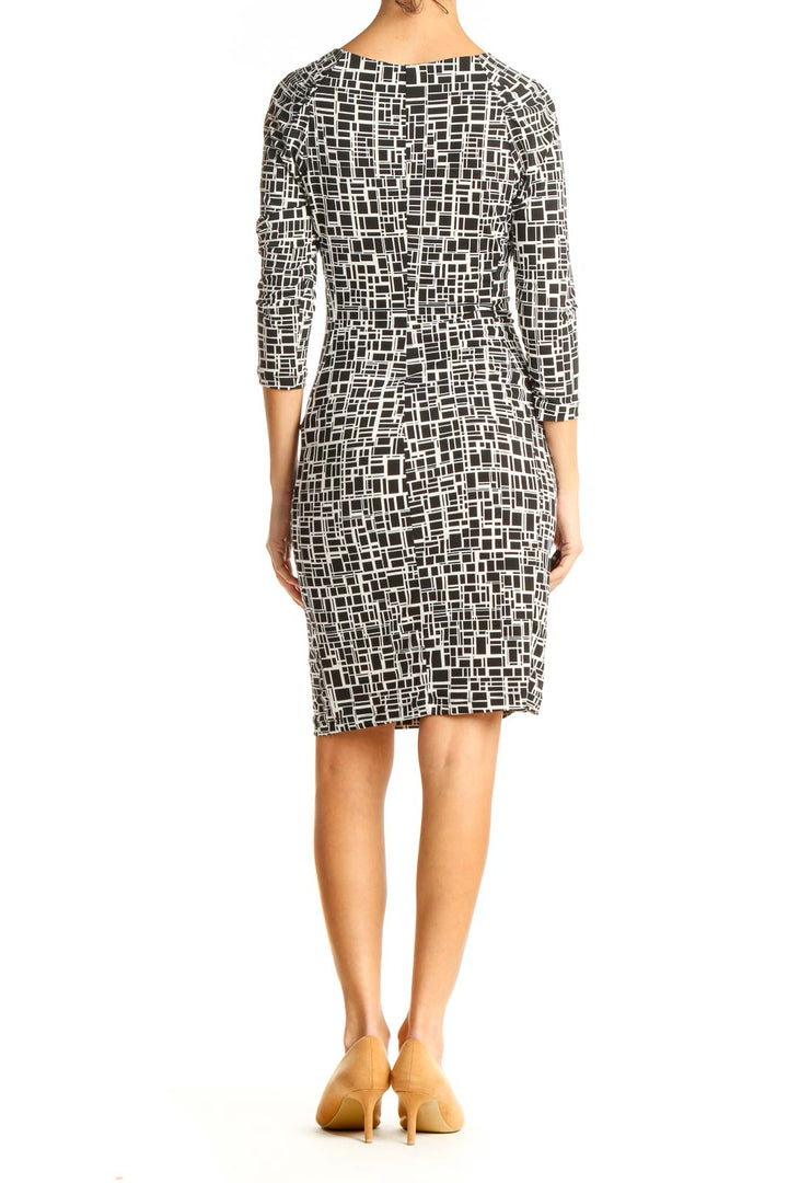 Black Geometric Work Sheath Dress