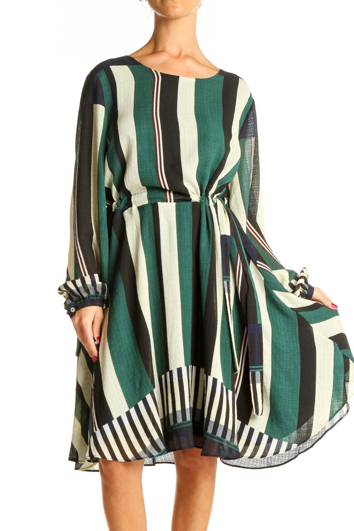 Green Striped Chic Fit & Flare Dress