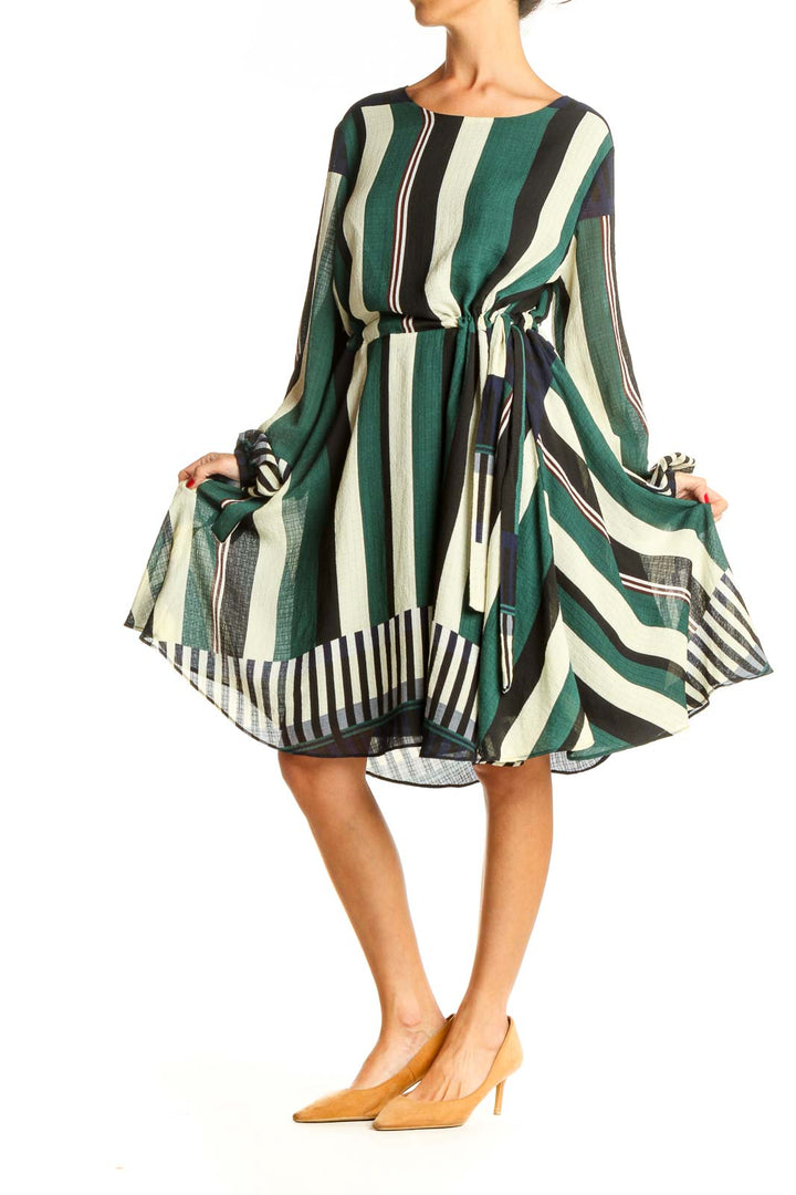 Green Striped Chic Fit & Flare Dress