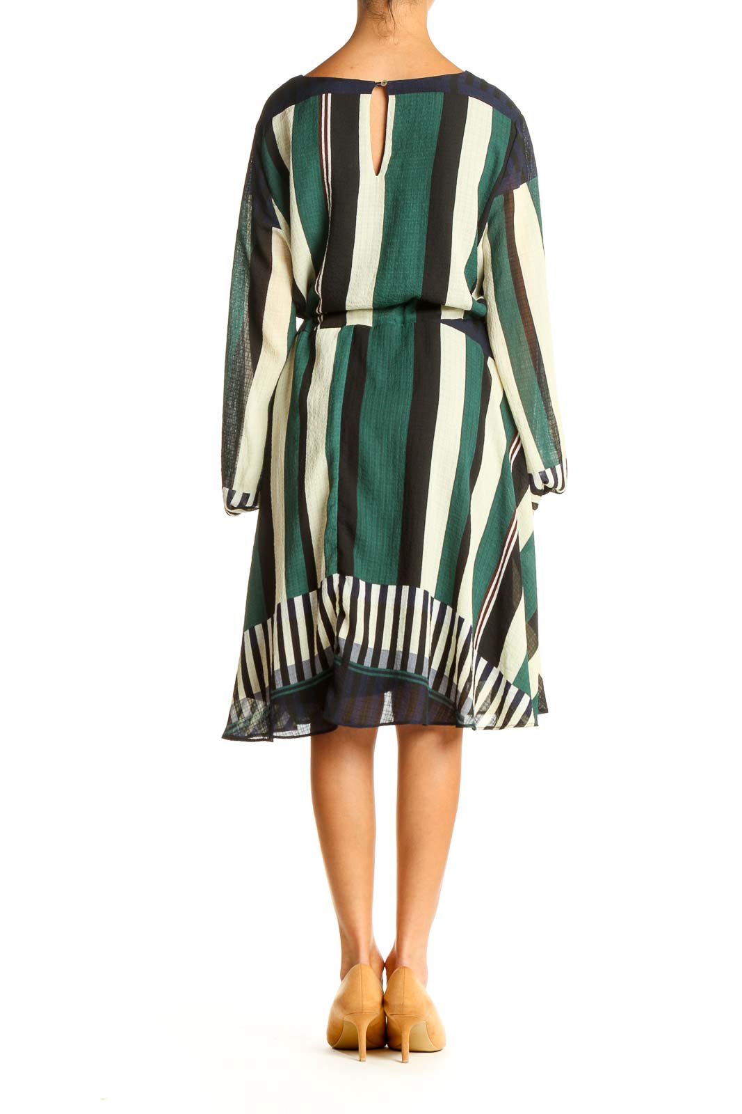 Green Striped Chic Fit & Flare Dress