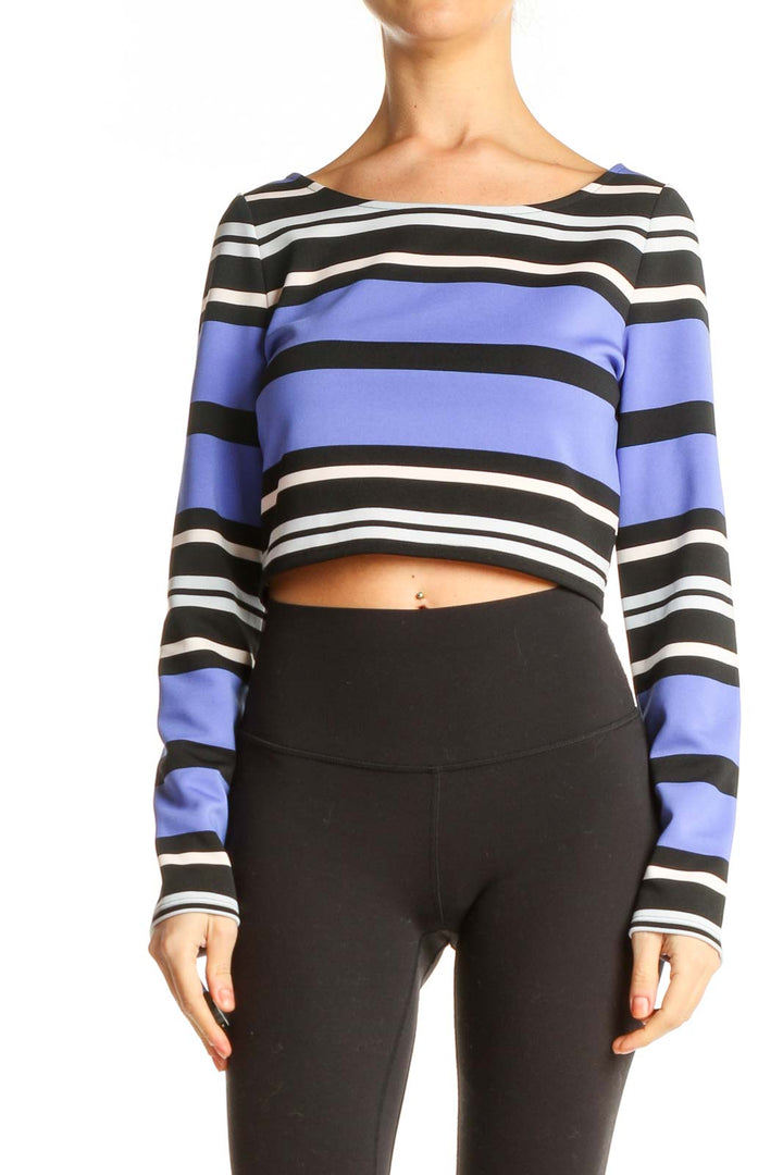 Purple Striped Casual Crop Top