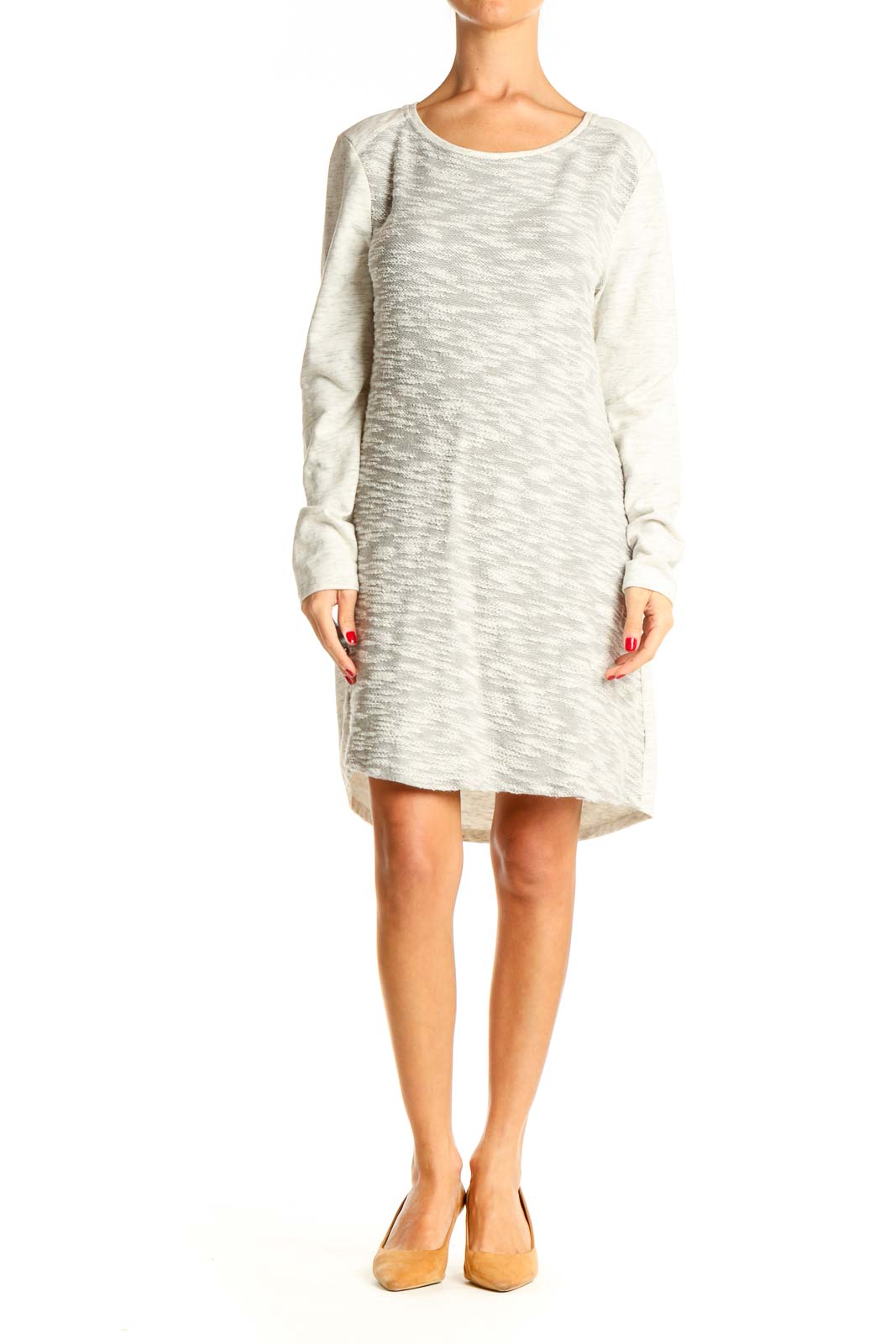 White Textured Classic Sweater Dress