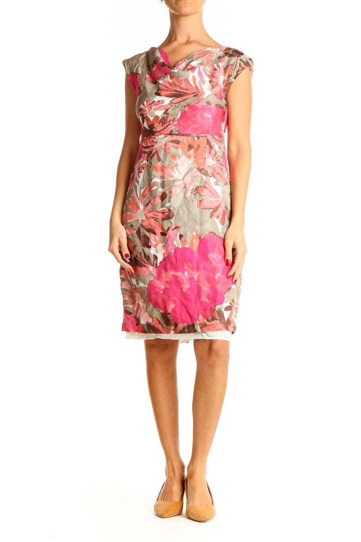 Beige Floral Casual Sheath Dress