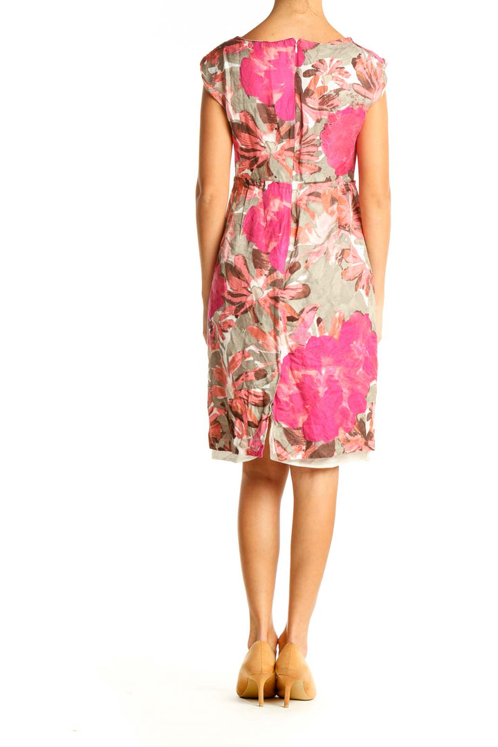 Beige Floral Casual Sheath Dress