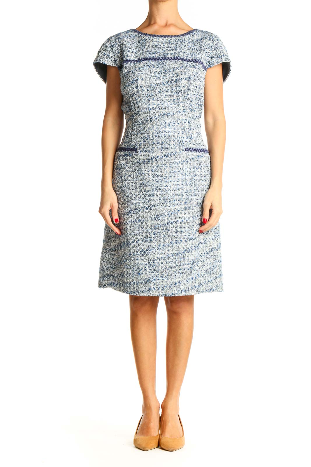 Blue Classic Tweed A-Line Dress