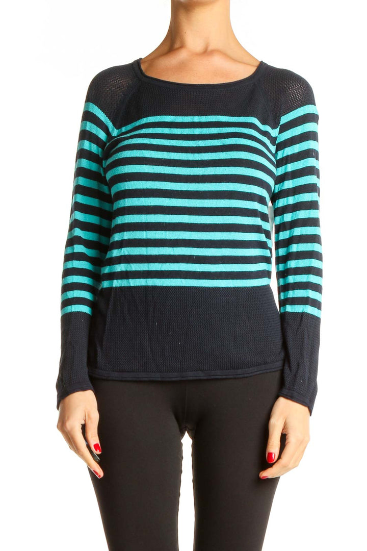 Blue Striped Casual Top