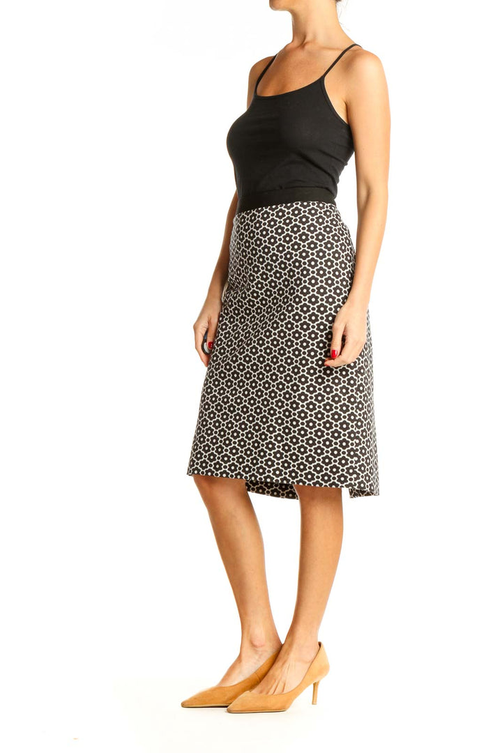 Black and White Printed Casual Straight Skirt