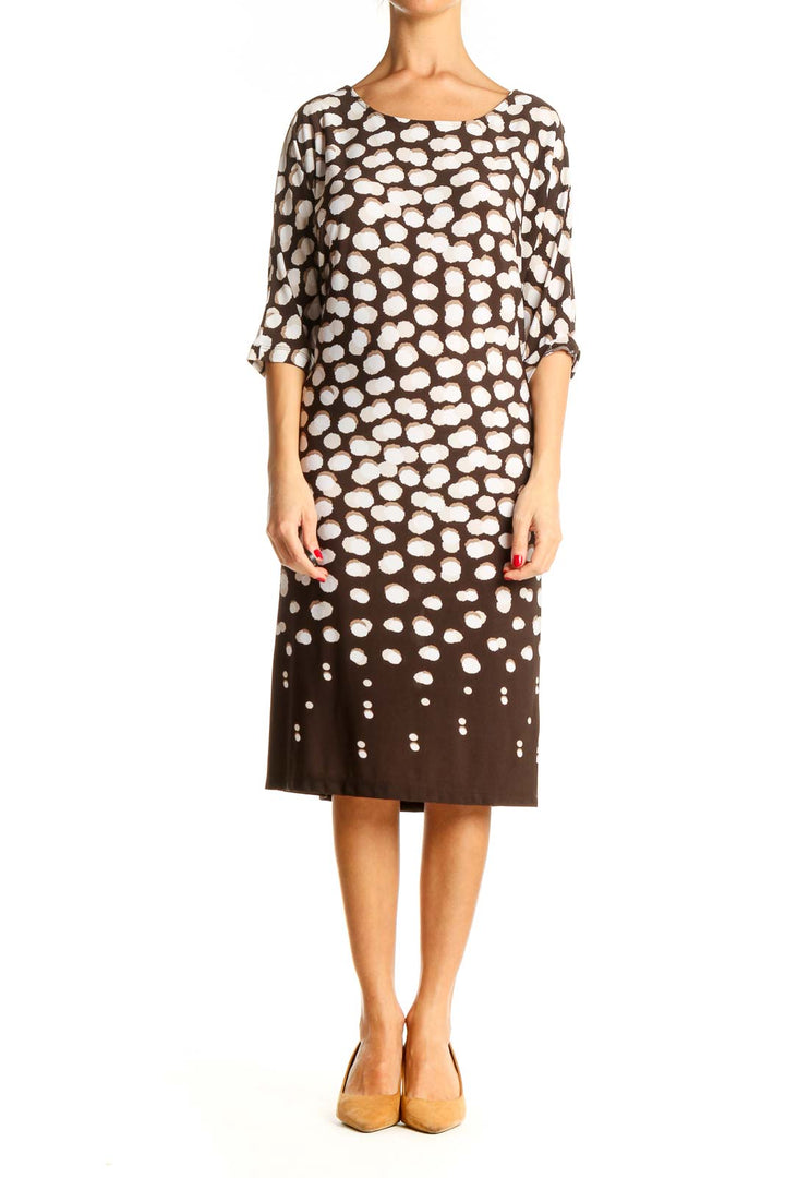 Brown Printed Classic Sheath Dress