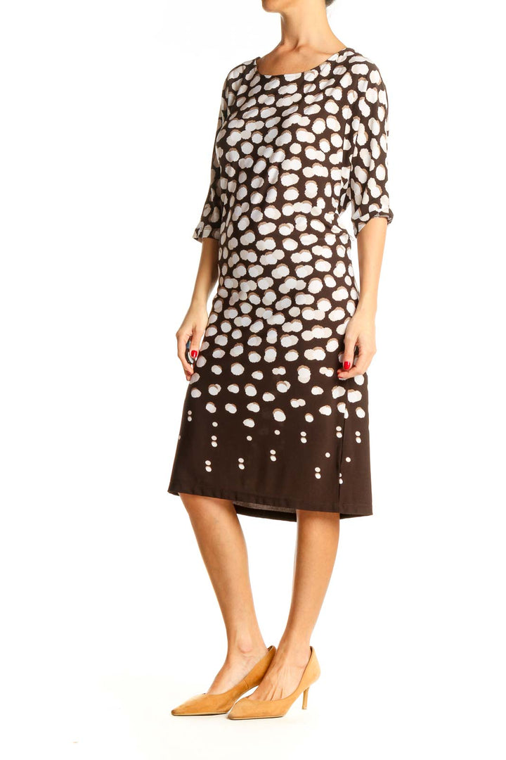 Brown Printed Classic Sheath Dress