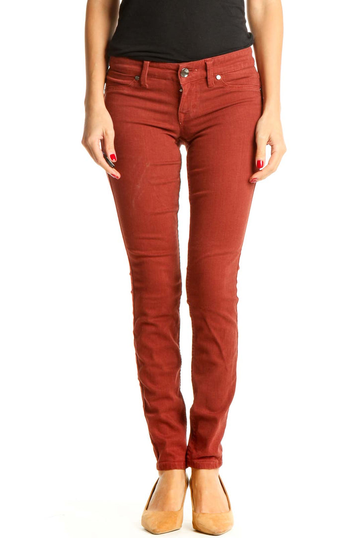 Red Casual Skinny Pants