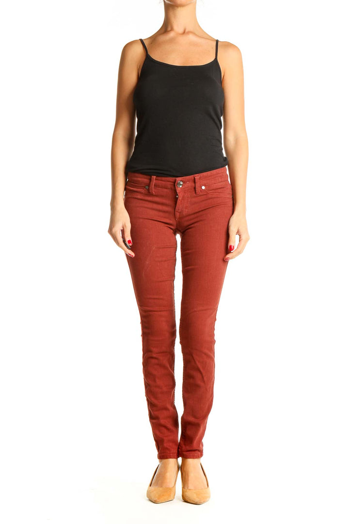 Red Casual Skinny Pants