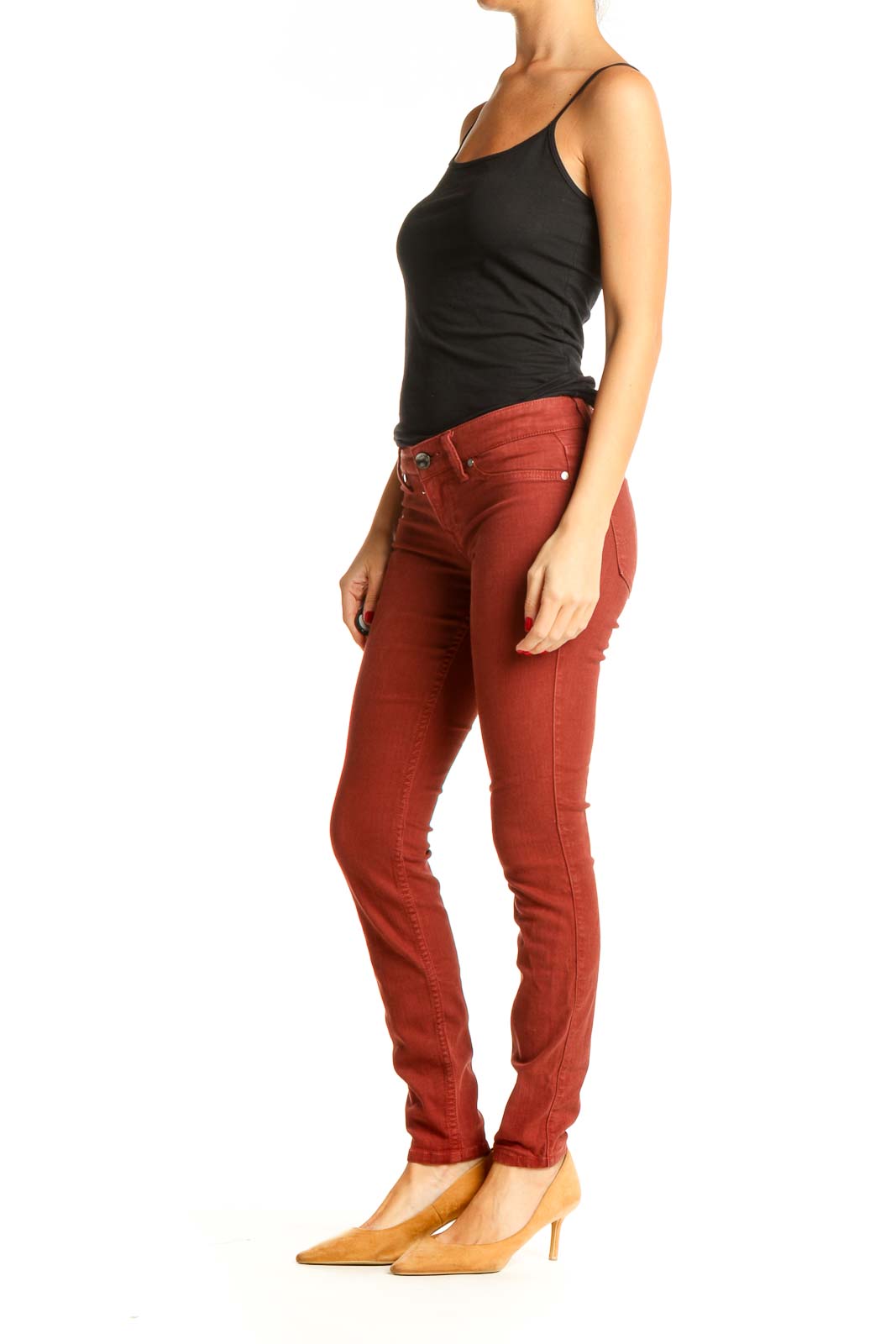 Red Casual Skinny Pants