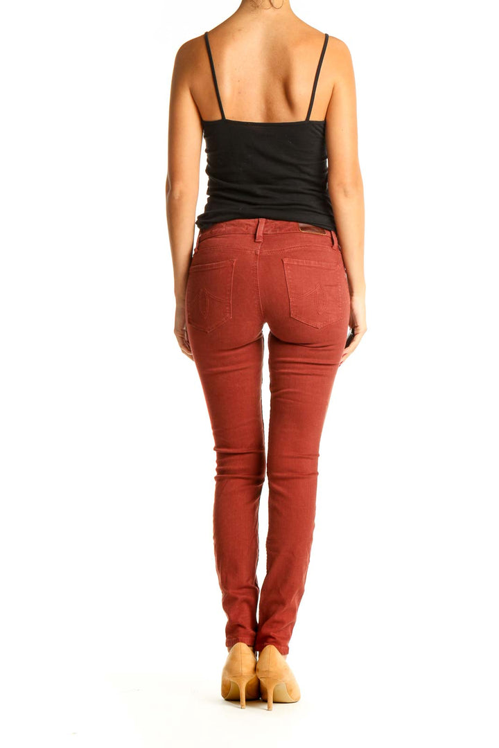 Red Casual Skinny Pants