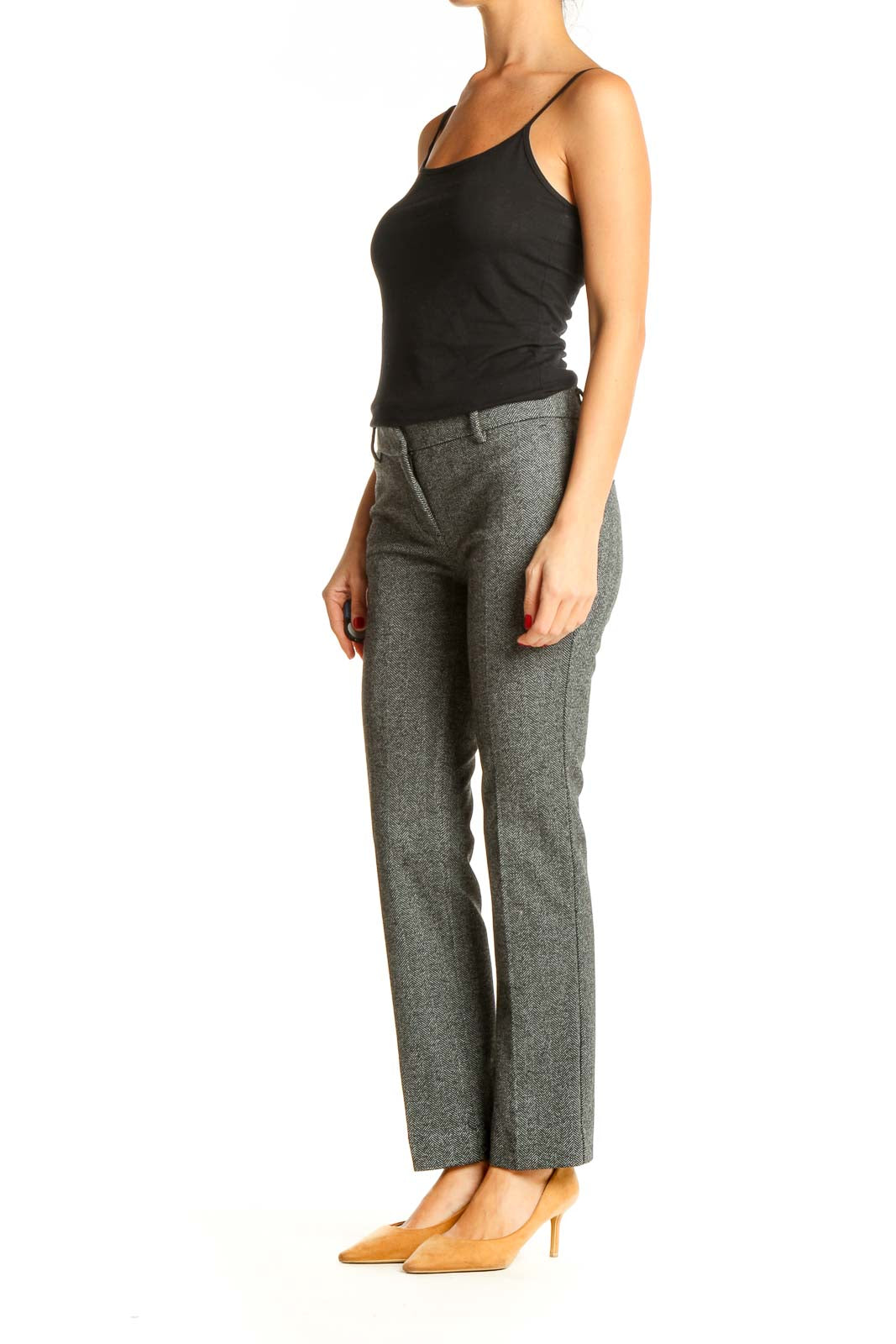 Gray Textured Casual Trousers