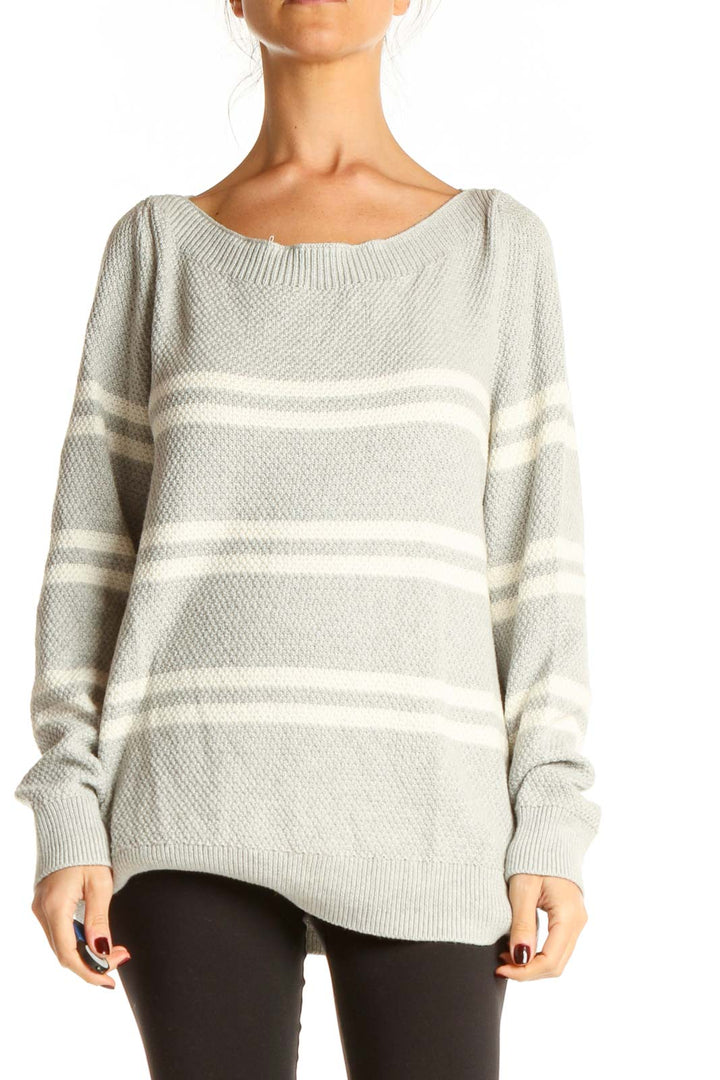 Gray Striped Casual Sweater