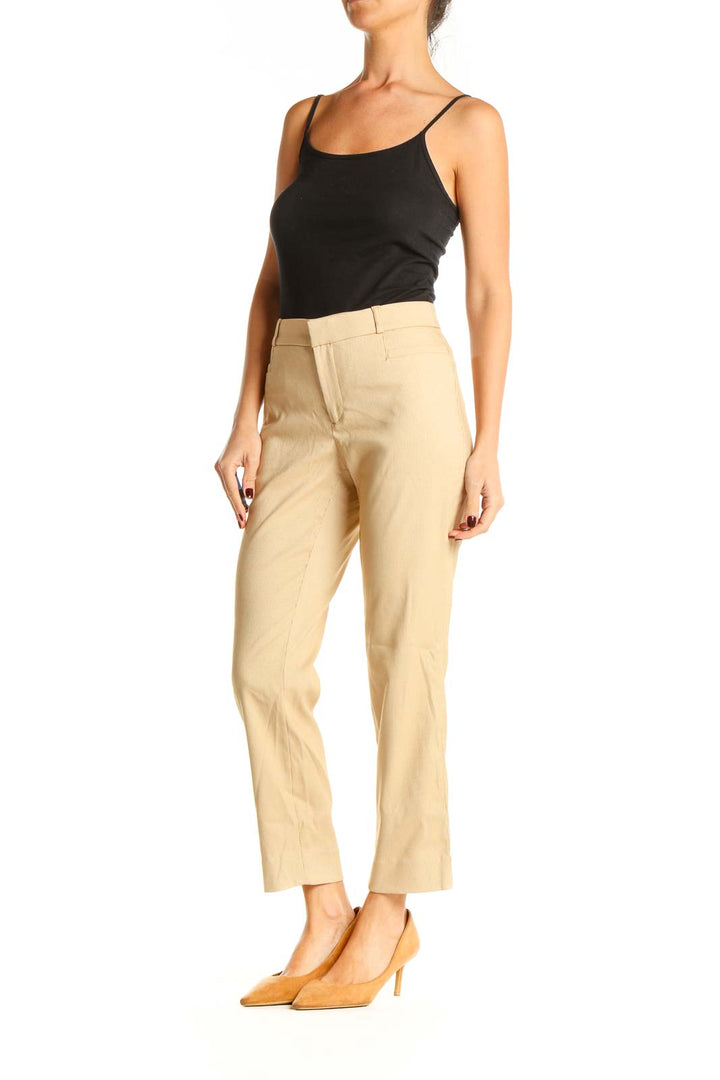 Beige Textured Casual Trousers