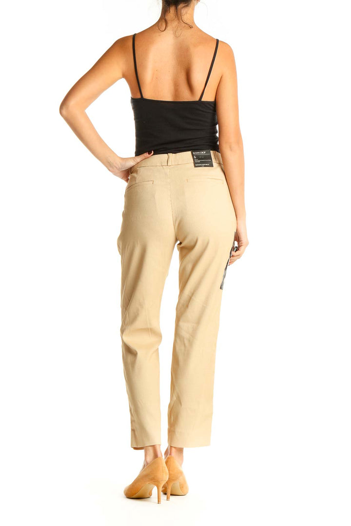 Beige Textured Casual Trousers