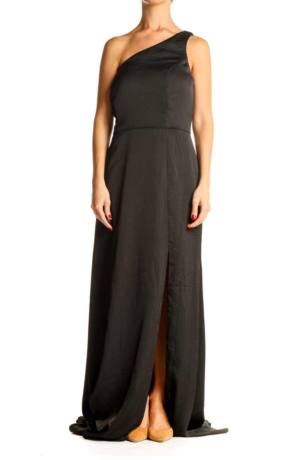 Black Classic One Shoulder Column Dress