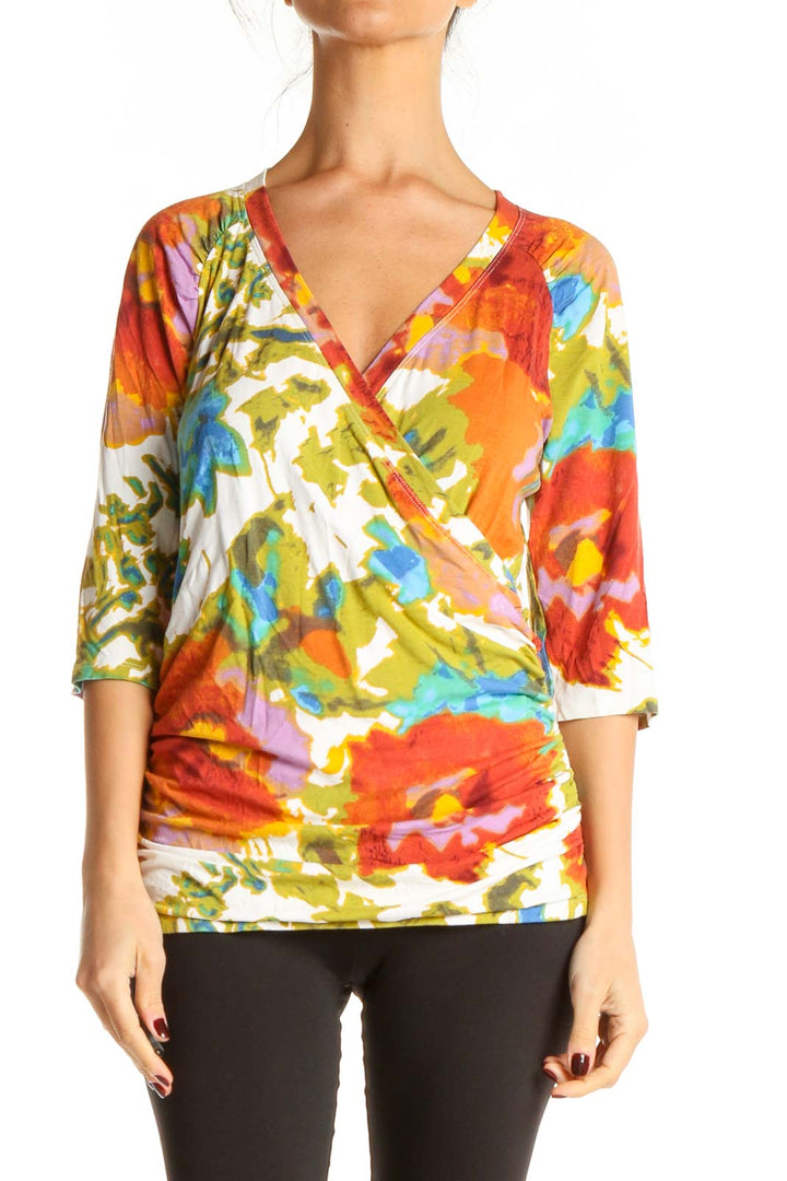 Multi Color Floral Print Retro Top