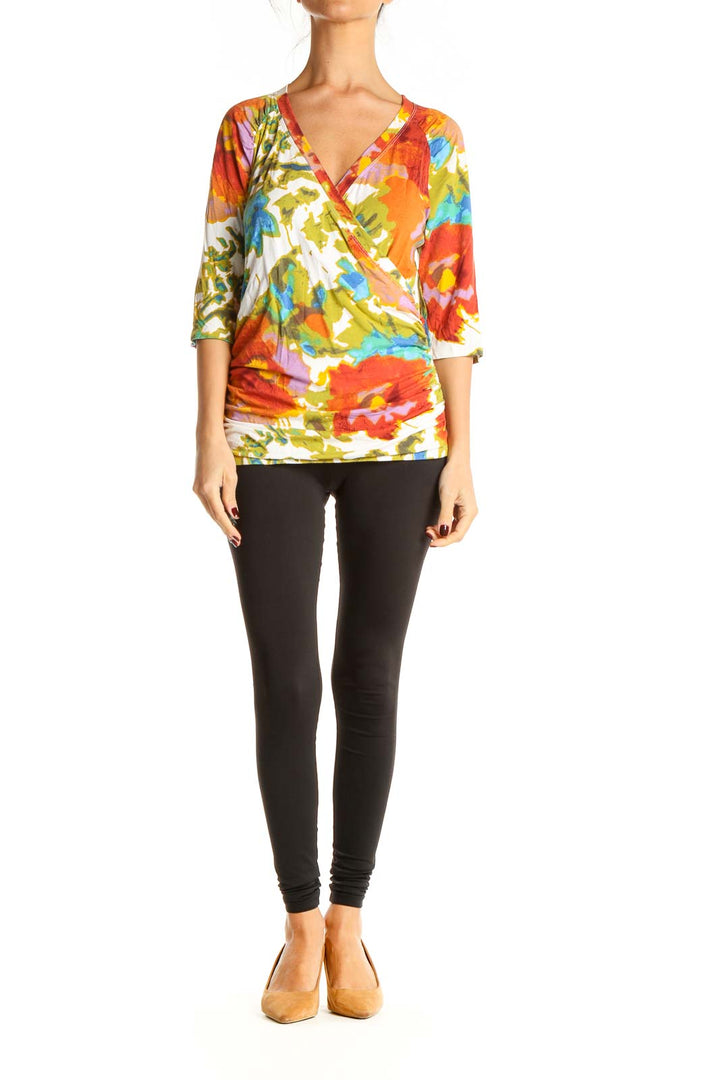 Multi Color Floral Print Retro Top