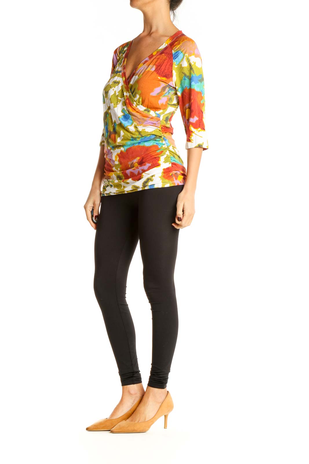 Multi Color Floral Print Retro Top