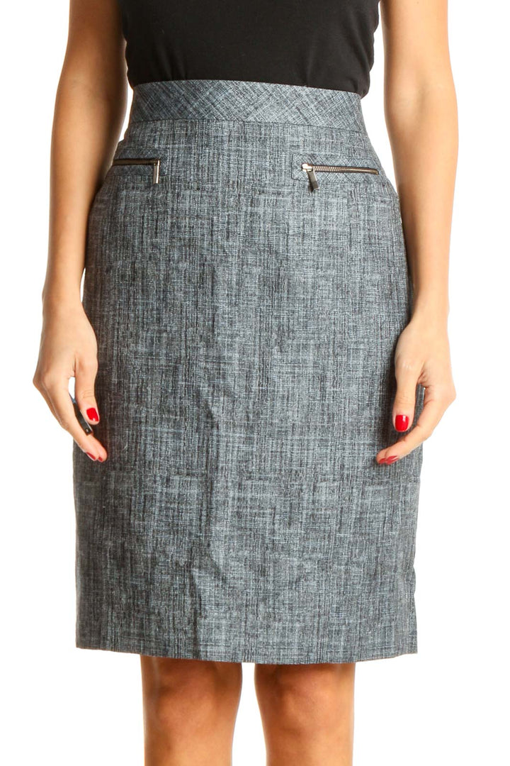 Gray Textured Classic Pencil Skirt