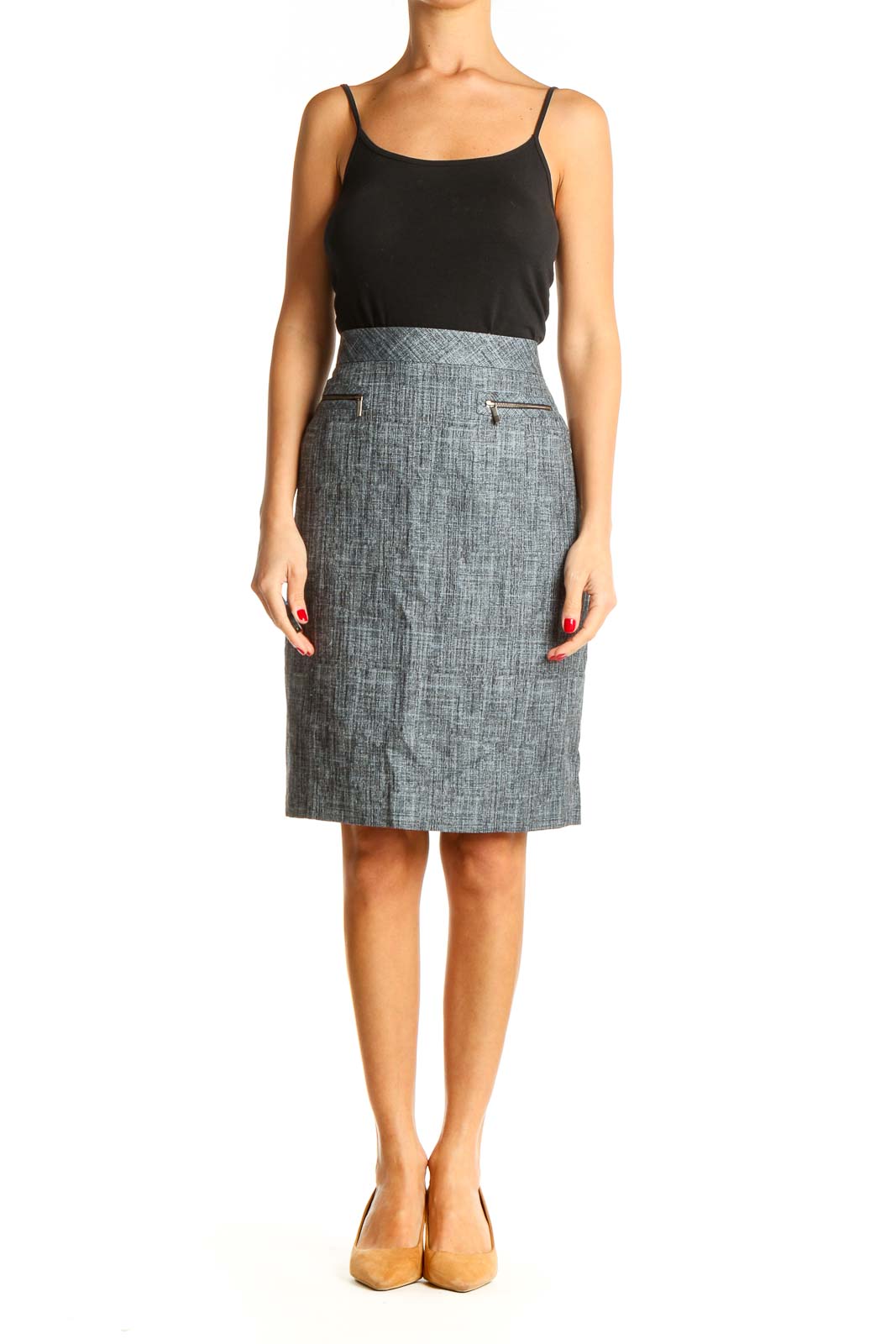 Gray Textured Classic Pencil Skirt