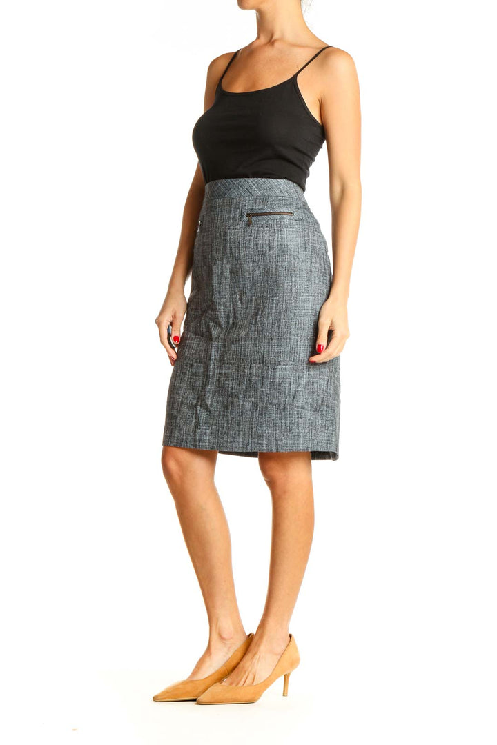 Gray Textured Classic Pencil Skirt