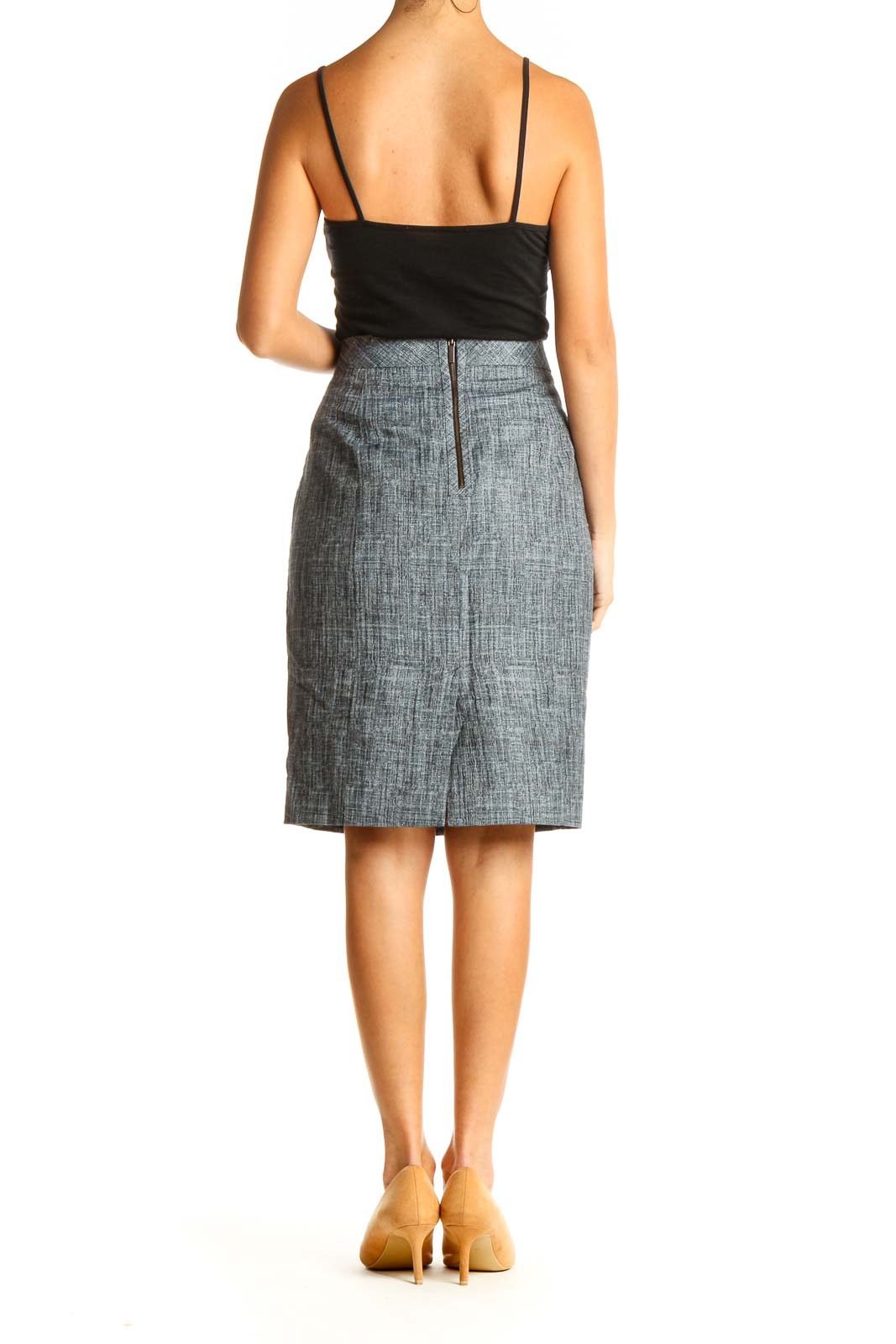 Gray Textured Classic Pencil Skirt