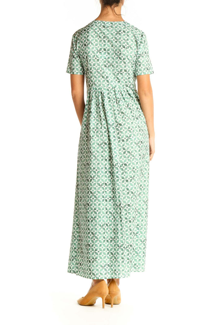 Green Geometric Print Retro Column Dress