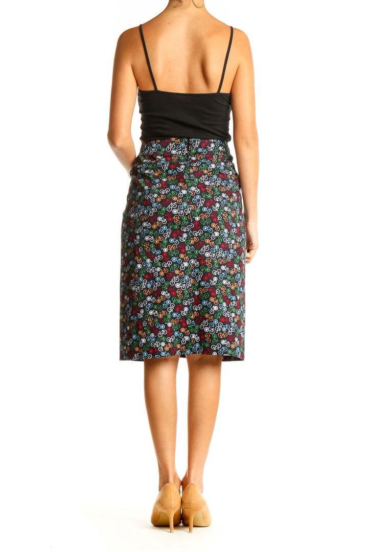 Black Printed Retro A-Line Skirt