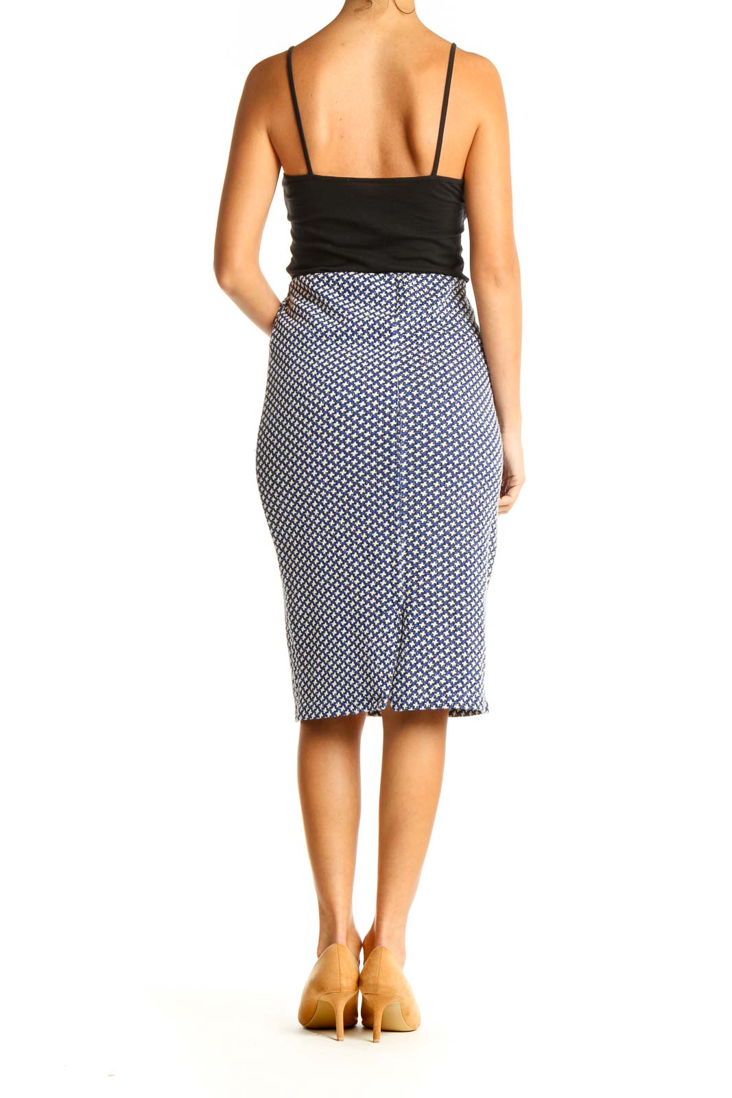 Blue Printed Classic Pencil Skirt