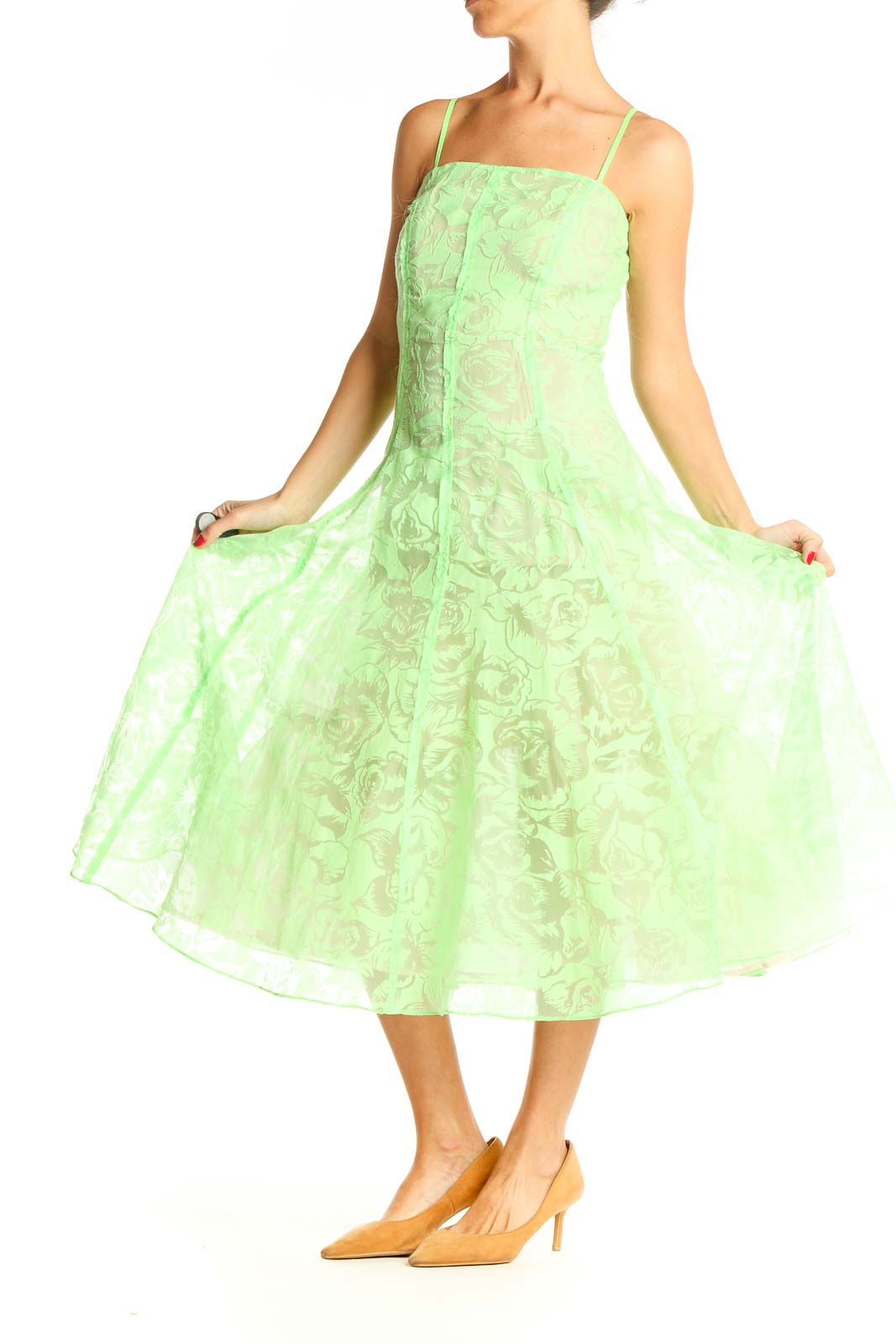 Green Day Printed Fit & Flare Dress