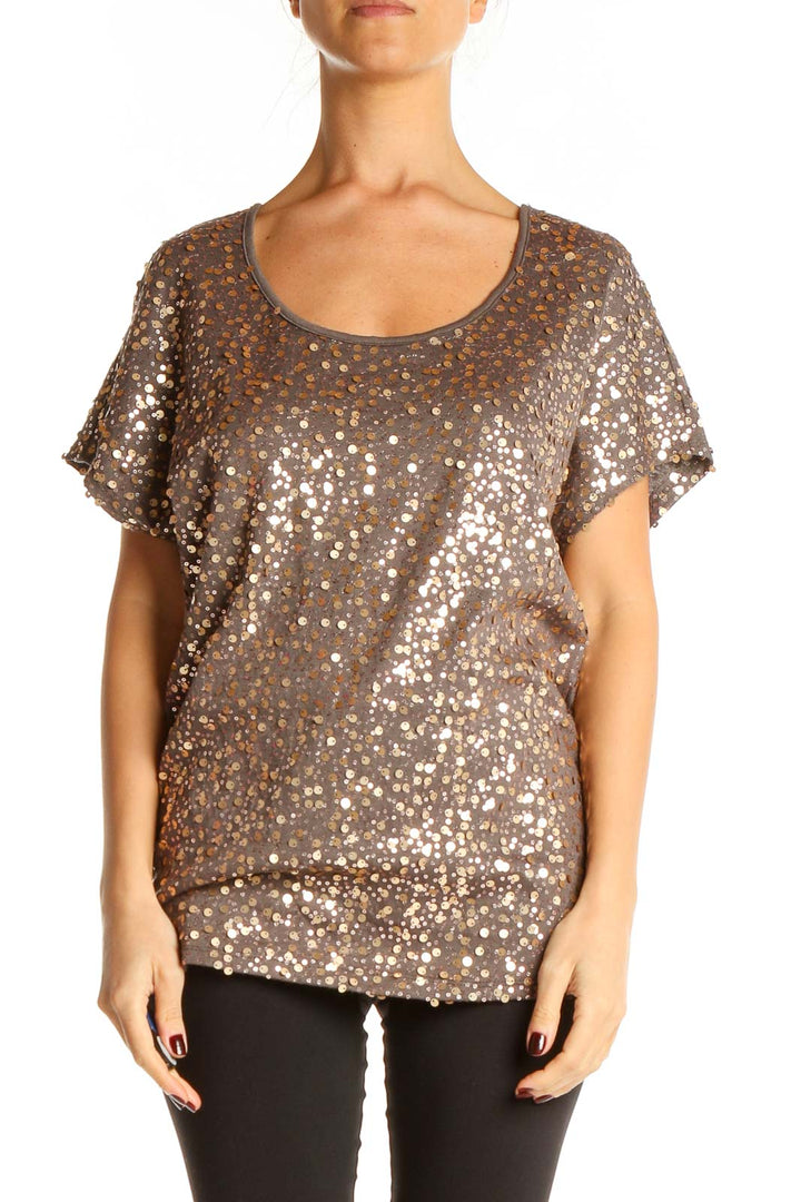 Brown Sequin Party Top