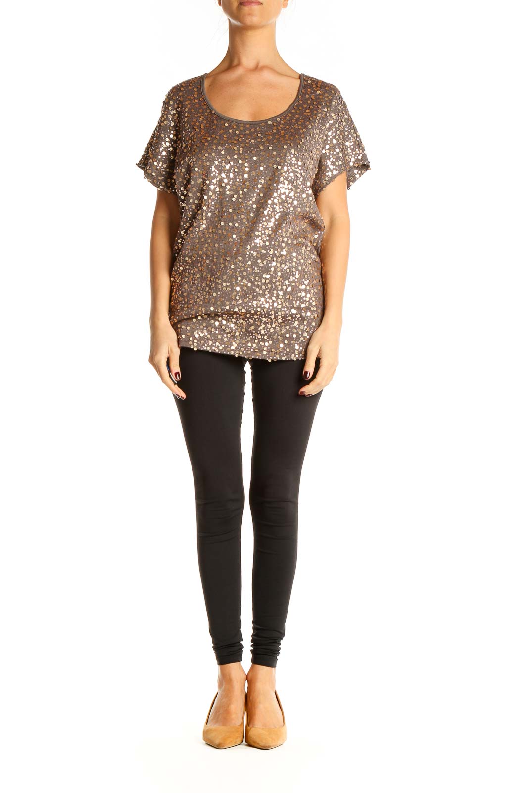 Brown Sequin Party Top