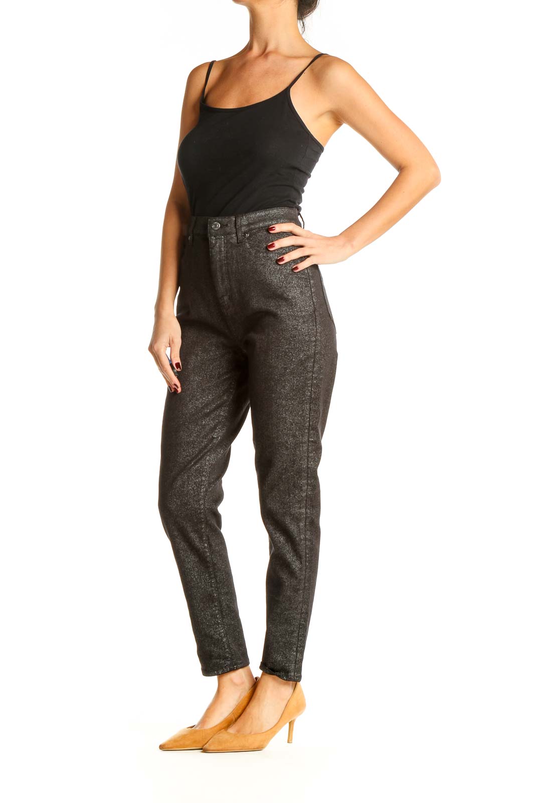 Gray Shimmer All Day Wear High-Waisted Pants