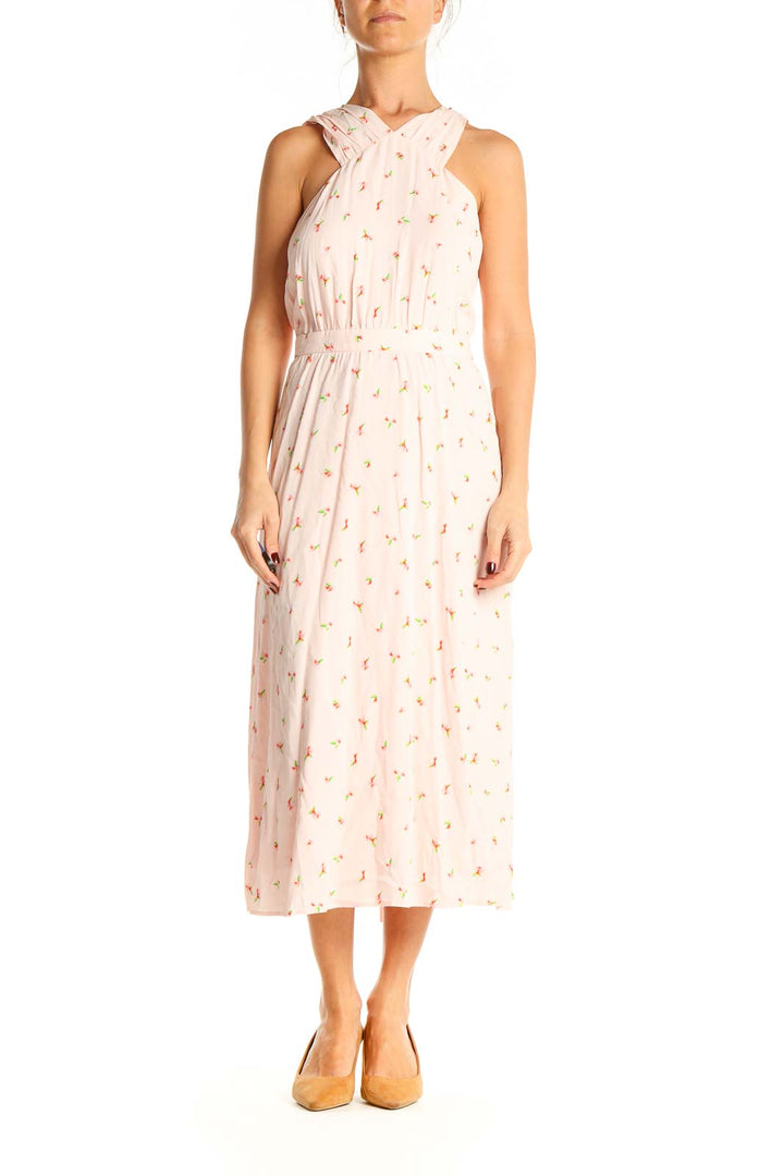 Pink Floral Print Day Column Dress