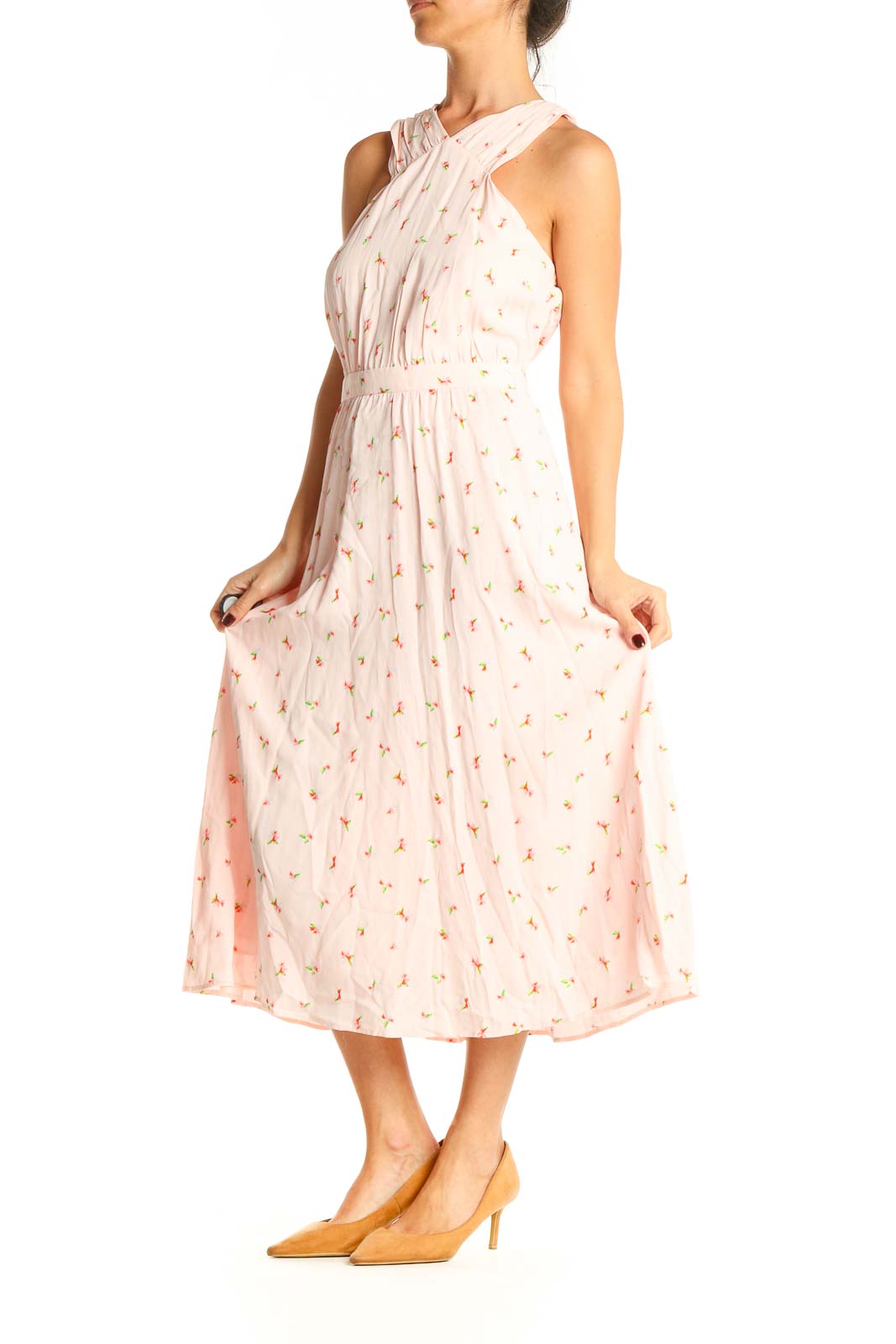 Pink Floral Print Day Column Dress