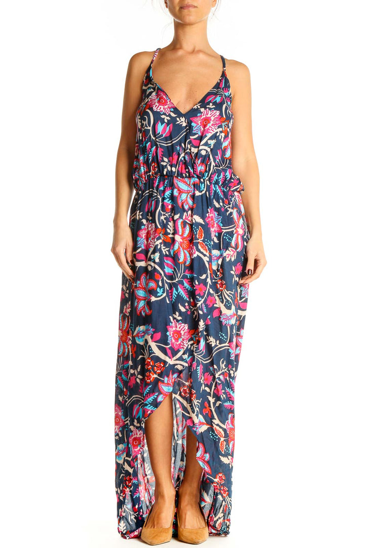 Blue Floral Print Column Dress