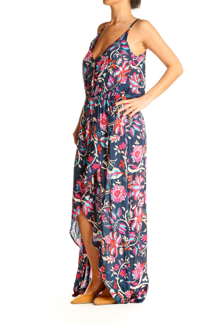 Blue Floral Print Column Dress