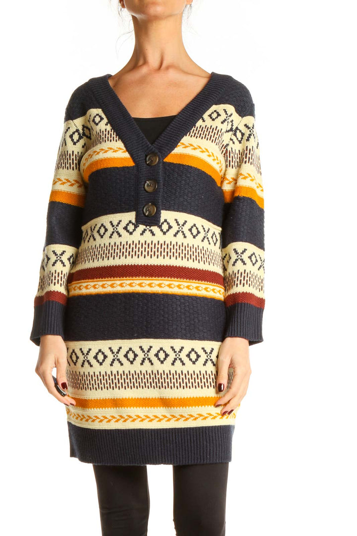 Blue Aztec Print All Day Wear Long Sweater