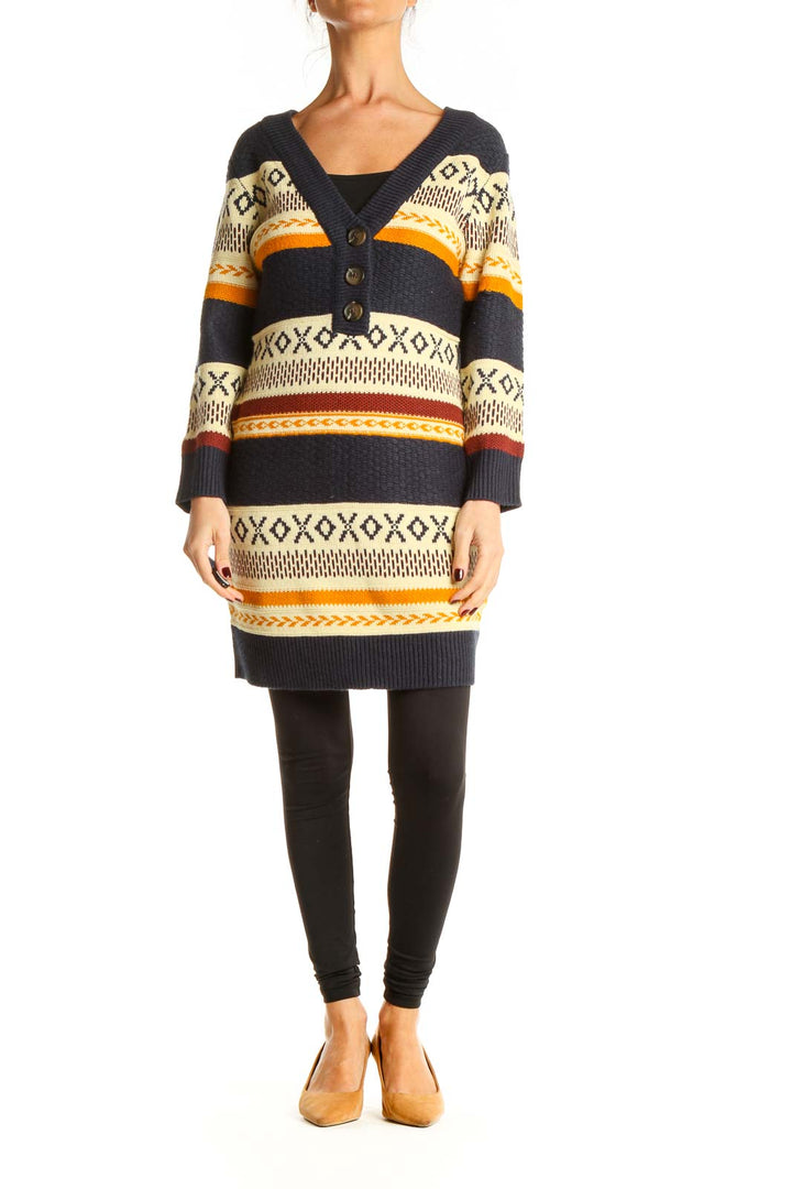 Blue Aztec Print All Day Wear Long Sweater