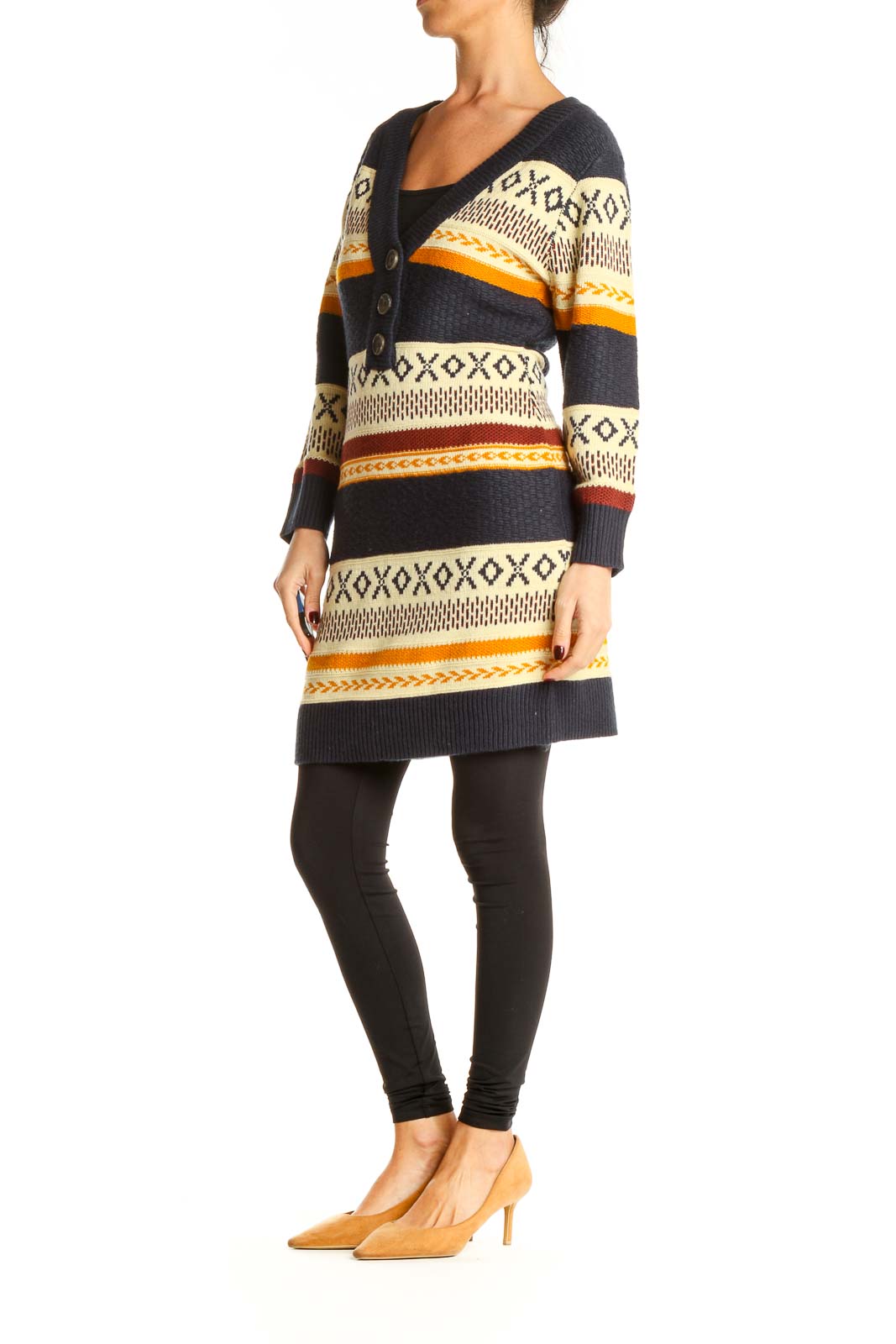 Blue Aztec Print All Day Wear Long Sweater