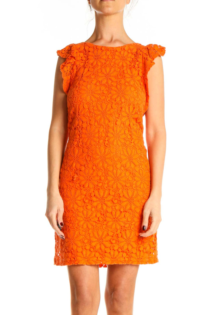 Orange Lace Work Sheath Dress