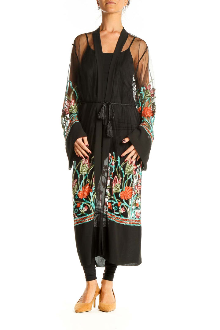 Black Embroidered Floral Robe