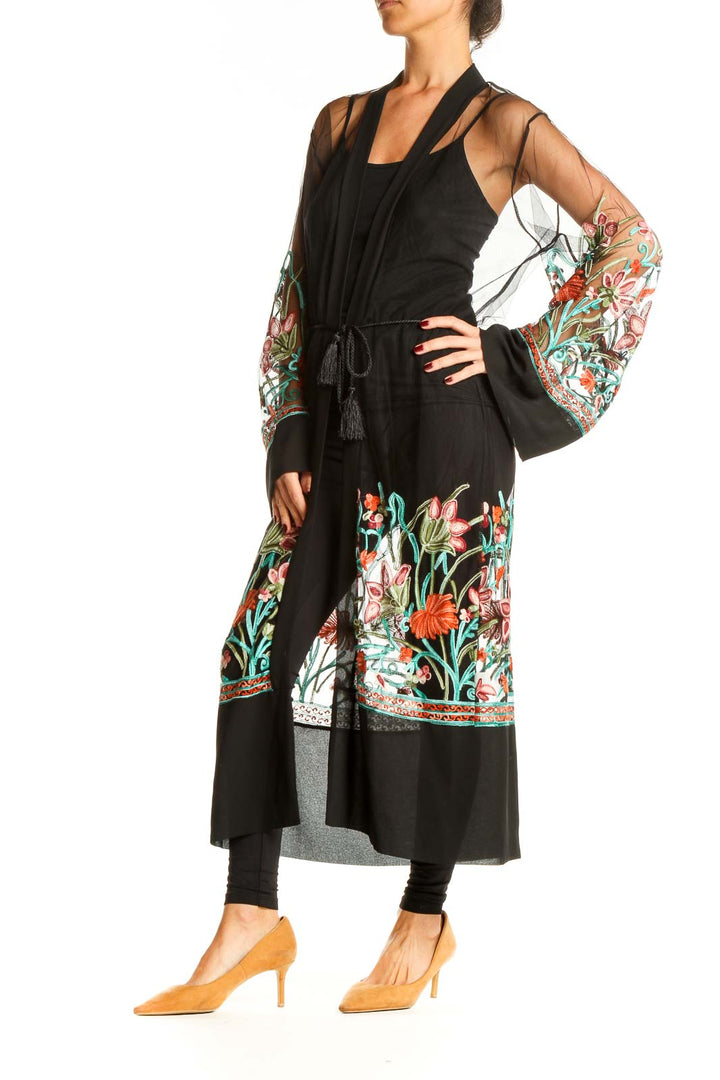 Black Embroidered Floral Robe