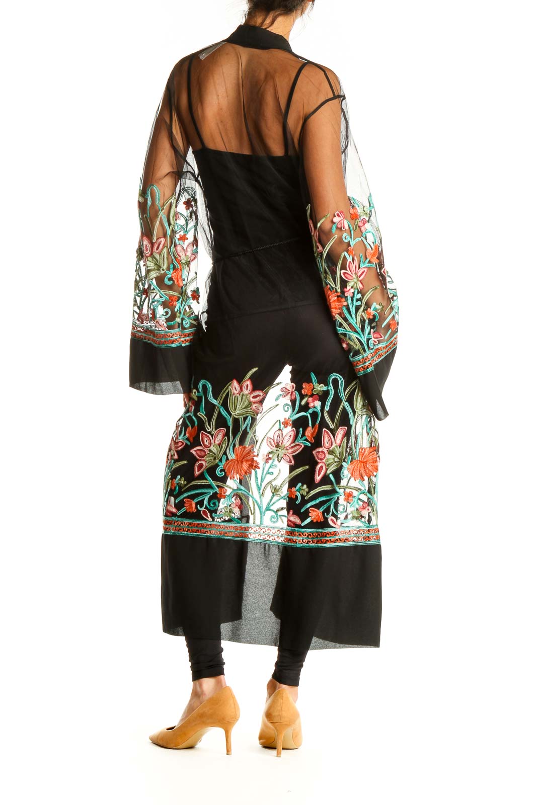 Black Embroidered Floral Robe