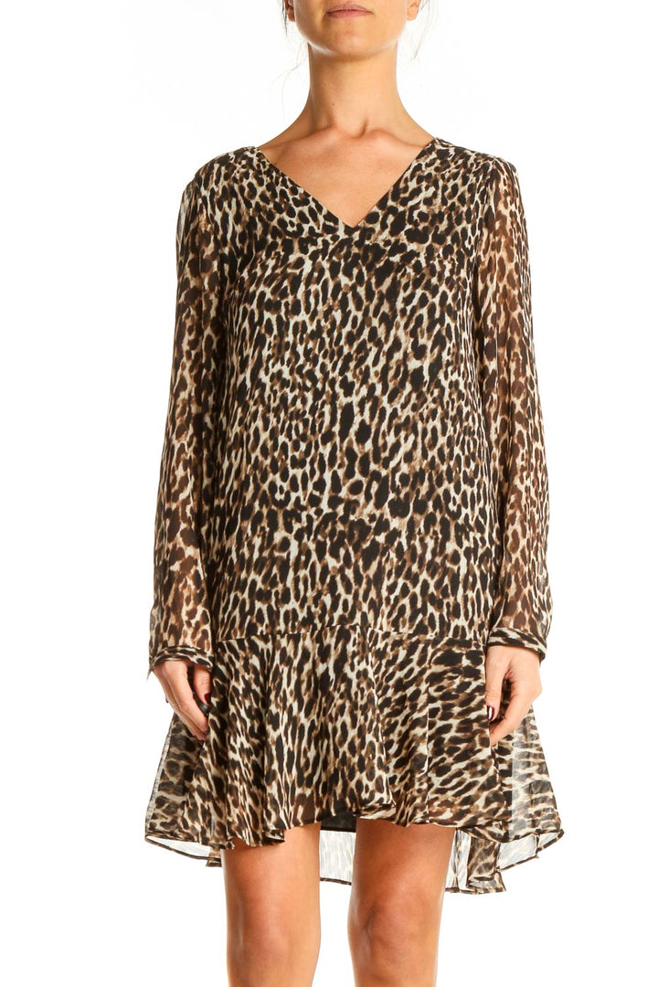 Brown Animal Print Day Shift Dress