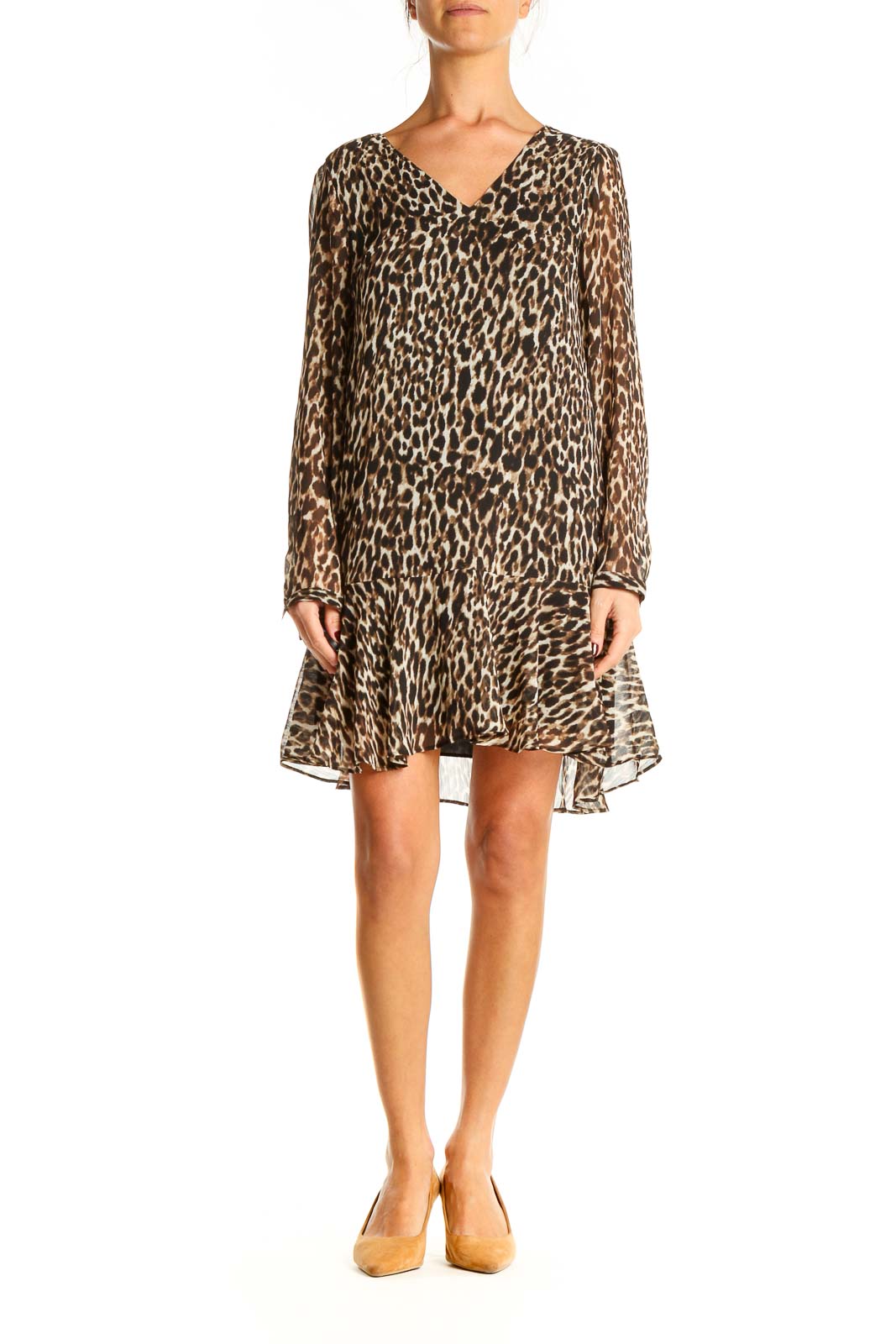 Brown Animal Print Day Shift Dress